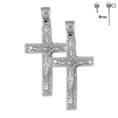 Pendientes de crucifijo latino de plata de ley de 41 mm (chapados en oro blanco o amarillo)