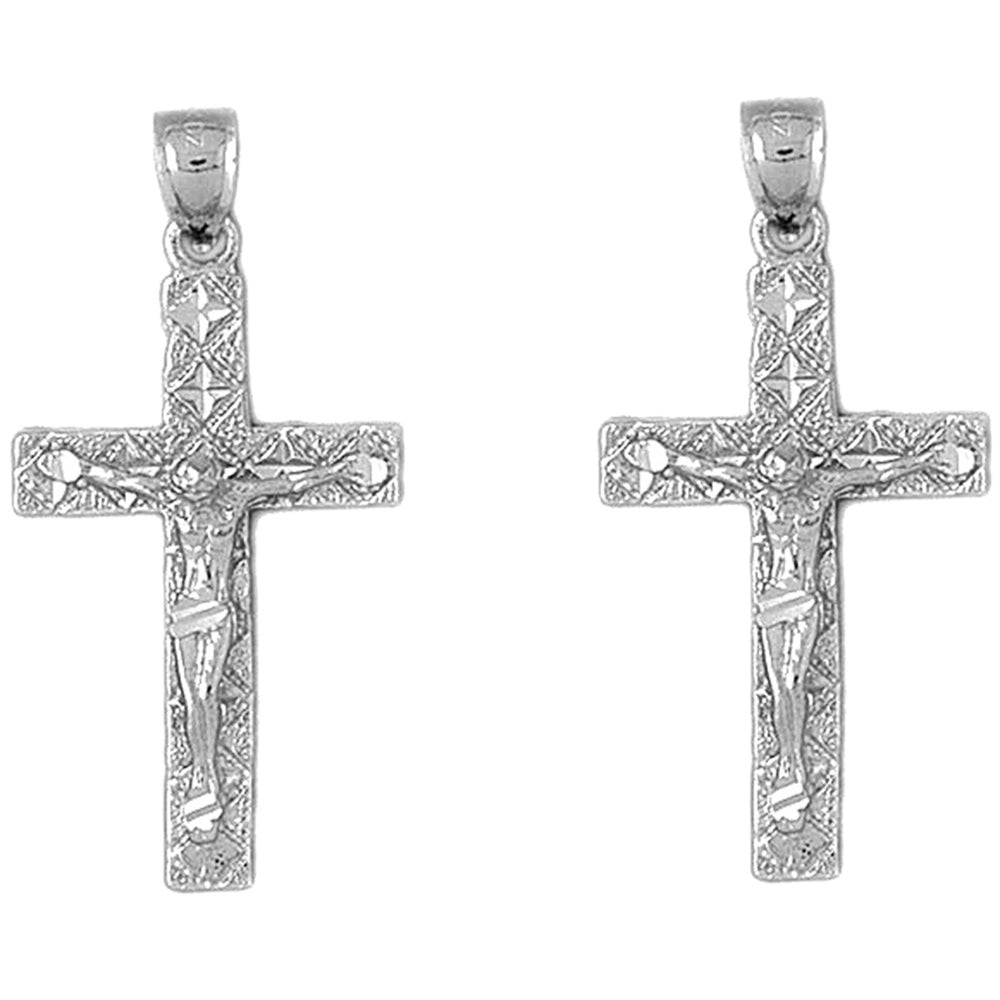 14K or 18K Gold 41mm Latin Crucifix Earrings