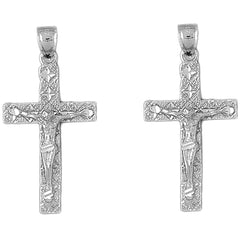 Sterling Silver 41mm Latin Crucifix Earrings