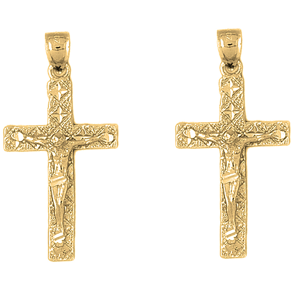 14K or 18K Gold 41mm Latin Crucifix Earrings