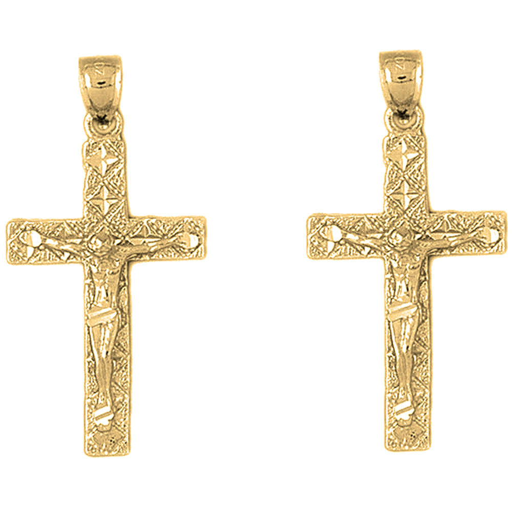 Yellow Gold-plated Silver 41mm Latin Crucifix Earrings