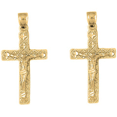 Yellow Gold-plated Silver 41mm Latin Crucifix Earrings