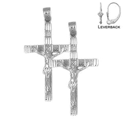 Sterling Silver 38mm Latin Crucifix Earrings (White or Yellow Gold Plated)