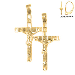 Sterling Silver 38mm Latin Crucifix Earrings (White or Yellow Gold Plated)