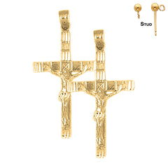 Sterling Silver 38mm Latin Crucifix Earrings (White or Yellow Gold Plated)