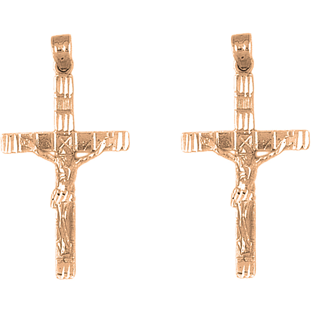 14K or 18K Gold 38mm Latin Crucifix Earrings