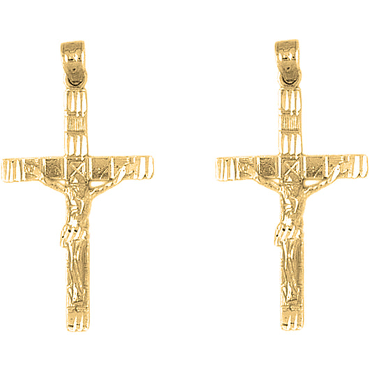 14K or 18K Gold 38mm Latin Crucifix Earrings