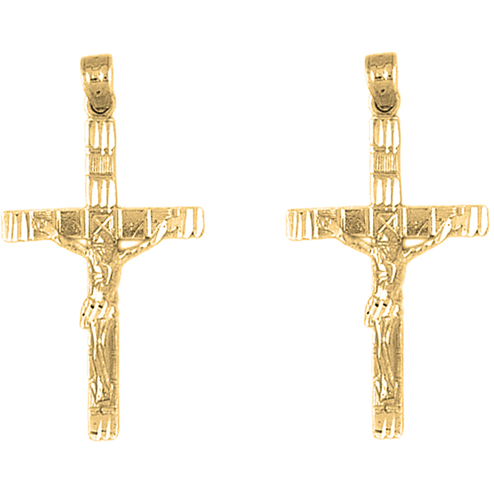 Yellow Gold-plated Silver 38mm Latin Crucifix Earrings