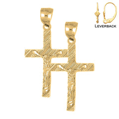 Sterling Silver 38mm Latin Crucifix Earrings (White or Yellow Gold Plated)