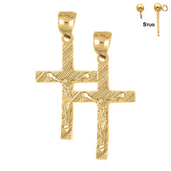 Sterling Silver 38mm Latin Crucifix Earrings (White or Yellow Gold Plated)