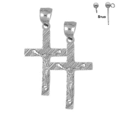 Sterling Silver 38mm Latin Crucifix Earrings (White or Yellow Gold Plated)