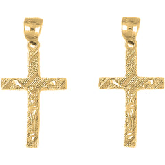 Yellow Gold-plated Silver 38mm Latin Crucifix Earrings