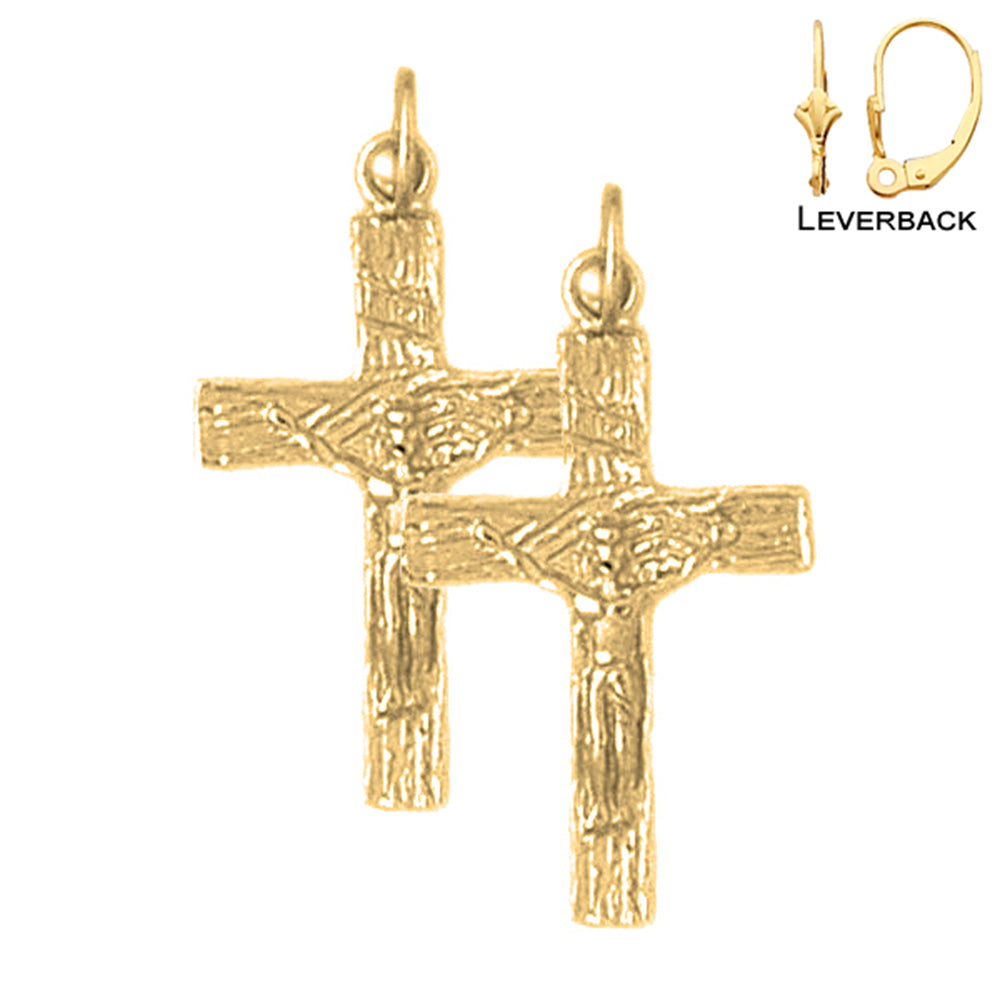 14K or 18K Gold INRI Crucifix Earrings