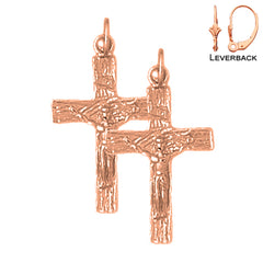 14K or 18K Gold INRI Crucifix Earrings