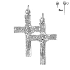 Sterling Silver 27mm INRI Crucifix Earrings (White or Yellow Gold Plated)