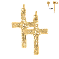 Sterling Silver 27mm INRI Crucifix Earrings (White or Yellow Gold Plated)