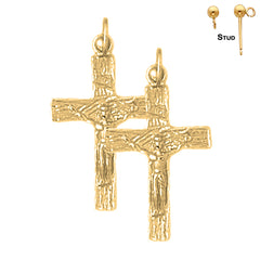 Pendientes de crucifijo INRI de plata de ley de 27 mm (chapados en oro blanco o amarillo)