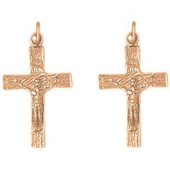 14K or 18K Gold 27mm INRI Crucifix Earrings