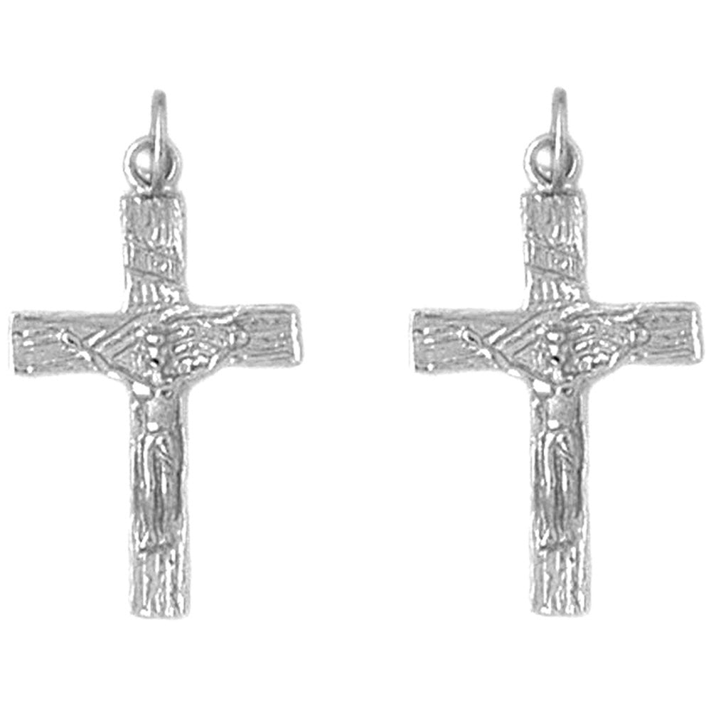 14K or 18K Gold 27mm INRI Crucifix Earrings