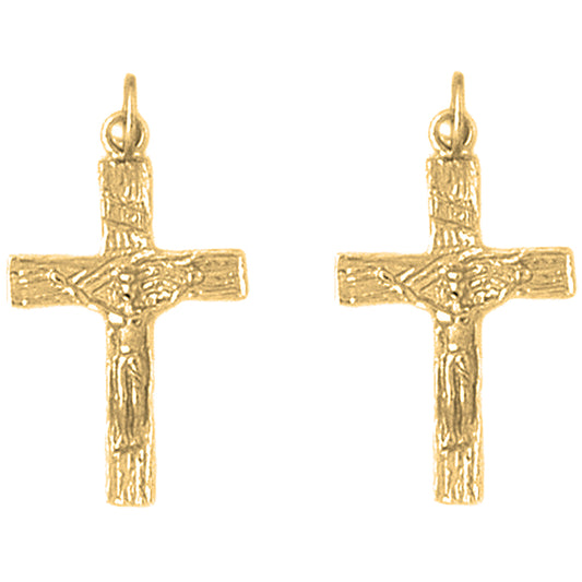 14K or 18K Gold 27mm INRI Crucifix Earrings