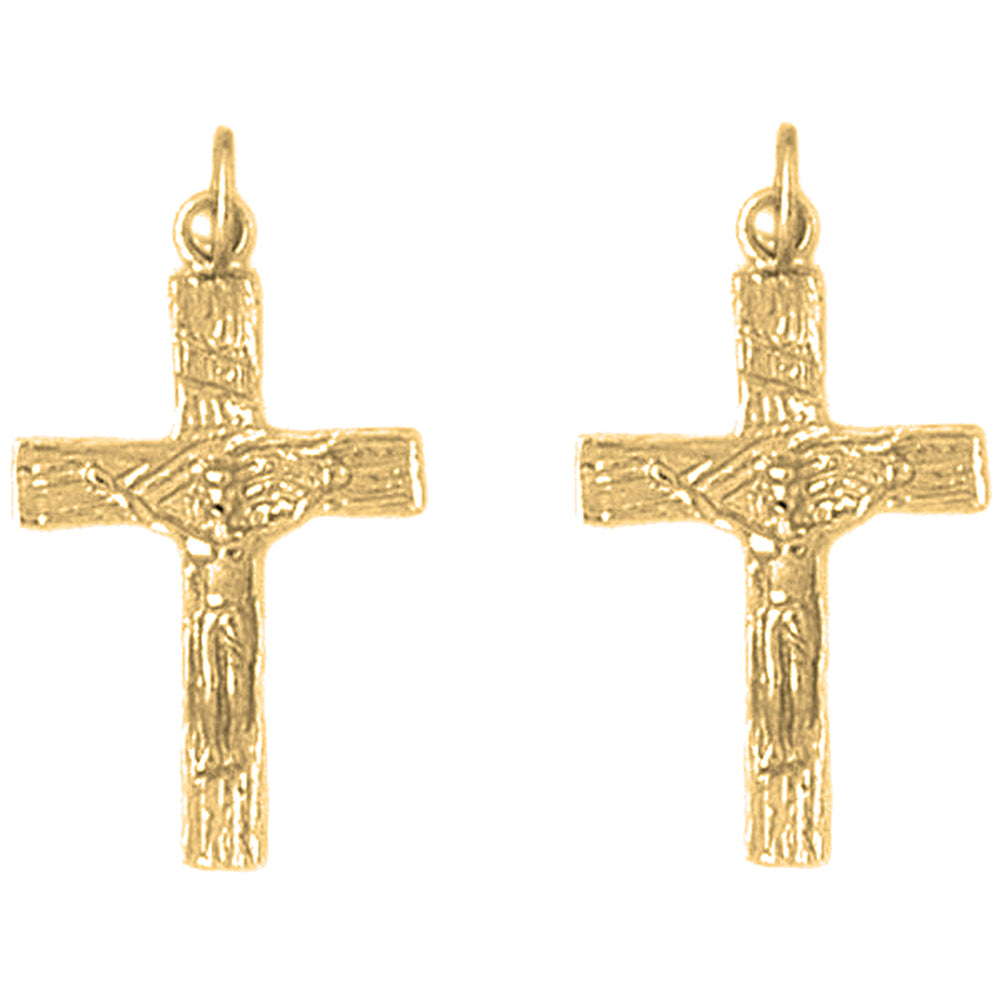 Yellow Gold-plated Silver 27mm INRI Crucifix Earrings