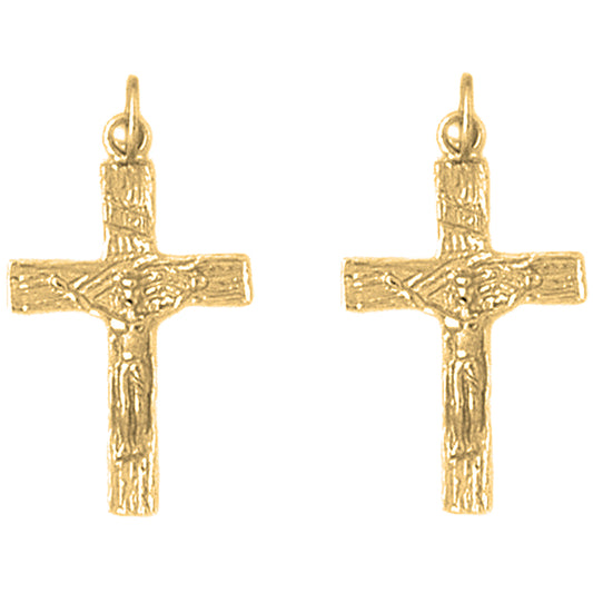 Yellow Gold-plated Silver 27mm INRI Crucifix Earrings