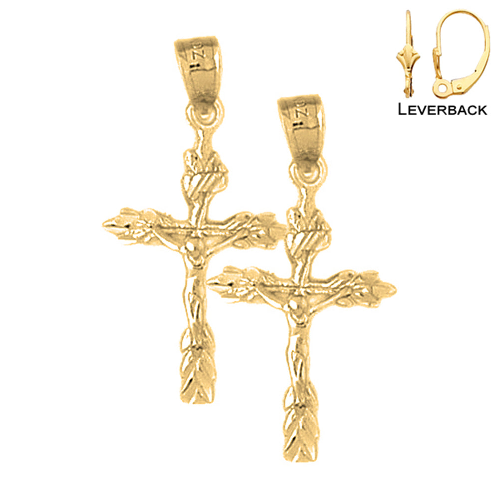 14K or 18K Gold Budded Crucifix Earrings