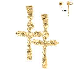 Pendientes de crucifijo con brotes de plata de ley de 31 mm (chapados en oro blanco o amarillo)