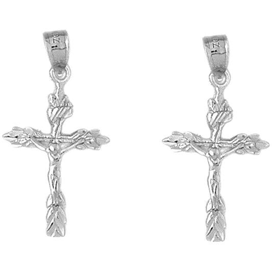 Sterling Silver 31mm Budded Crucifix Earrings