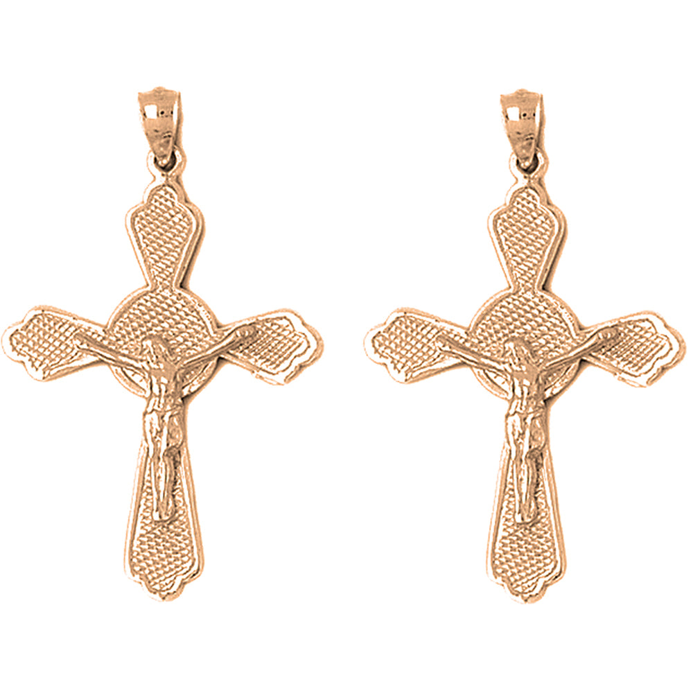 14K or 18K Gold 44mm Budded Crucifix Earrings