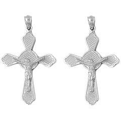 Sterling Silver 44mm Budded Crucifix Earrings