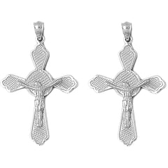 14K or 18K Gold 44mm Budded Crucifix Earrings