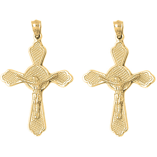 14K or 18K Gold 44mm Budded Crucifix Earrings