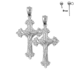 Pendientes de crucifijo con brotes de gloria de plata de ley de 34 mm (chapados en oro blanco o amarillo)