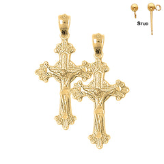 Sterling Silver 34mm Glory Budded Crucifix Earrings (White or Yellow Gold Plated)