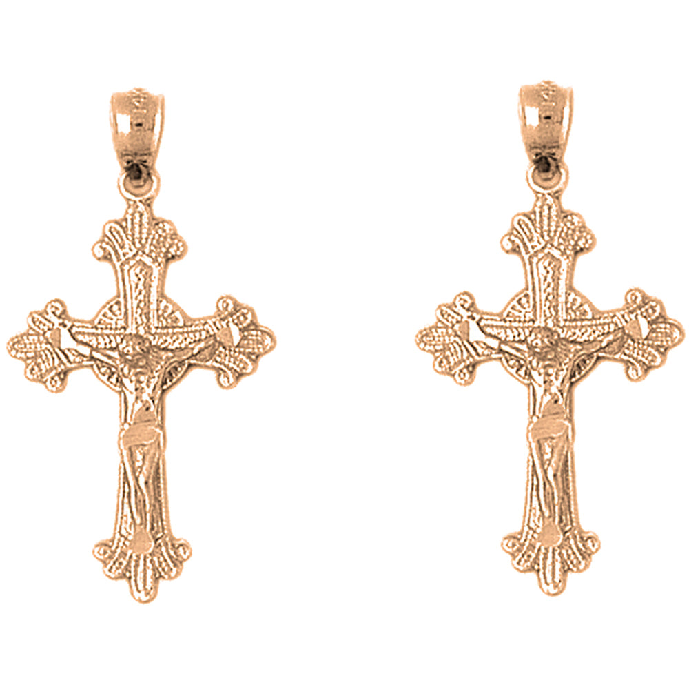 14K or 18K Gold 34mm Glory Budded Crucifix Earrings