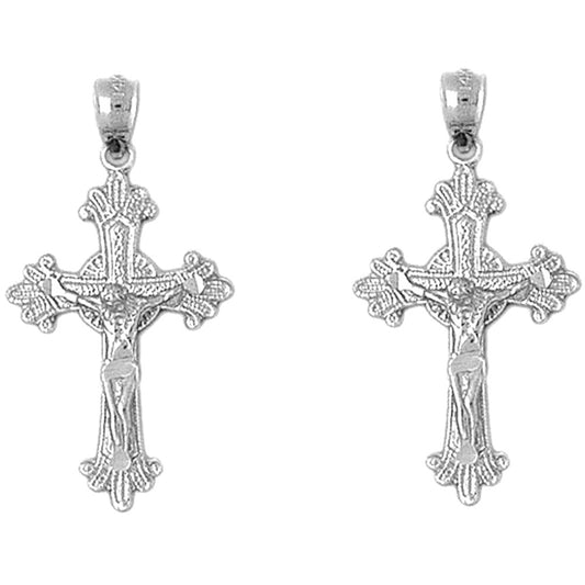 Sterling Silver 34mm Glory Budded Crucifix Earrings