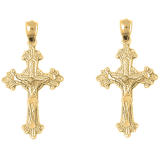 14K or 18K Gold 34mm Glory Budded Crucifix Earrings