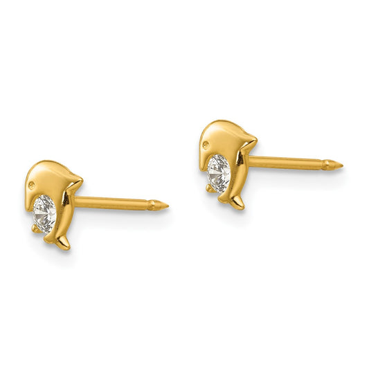 Inverness 14K Yellow Gold Dolphin CZ Earrings