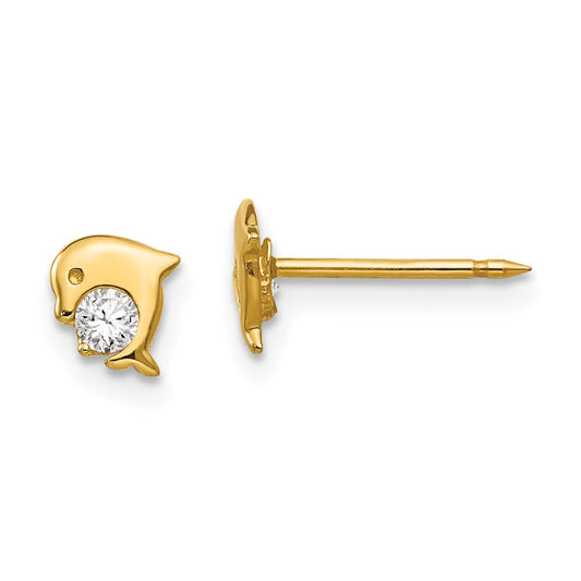 Inverness 14K Yellow Gold Dolphin CZ Earrings