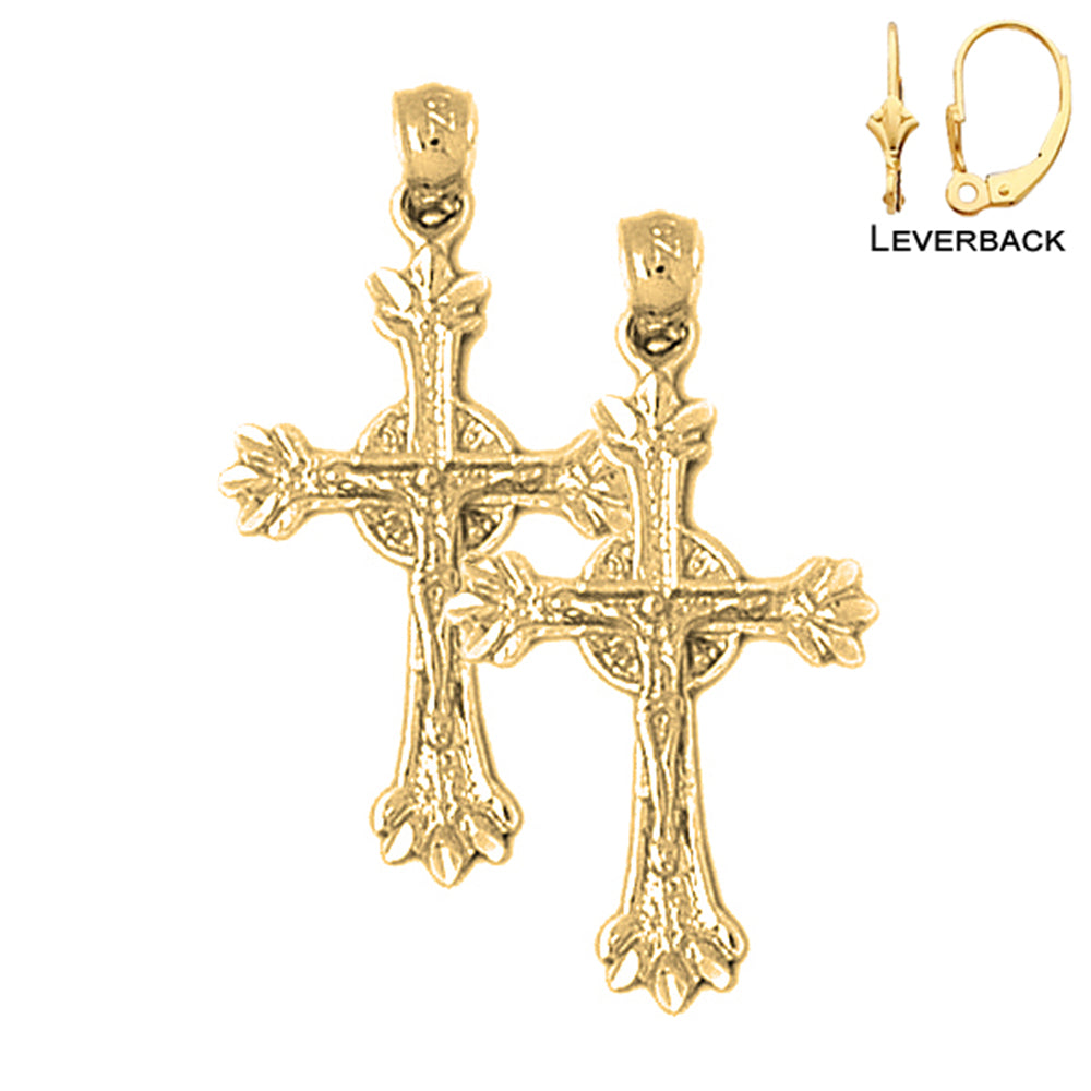 14K or 18K Gold Glory Budded Crucifix Earrings