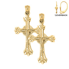 Sterling Silver 31mm Glory Budded Crucifix Earrings (White or Yellow Gold Plated)