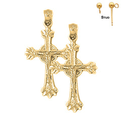 Sterling Silver 31mm Glory Budded Crucifix Earrings (White or Yellow Gold Plated)