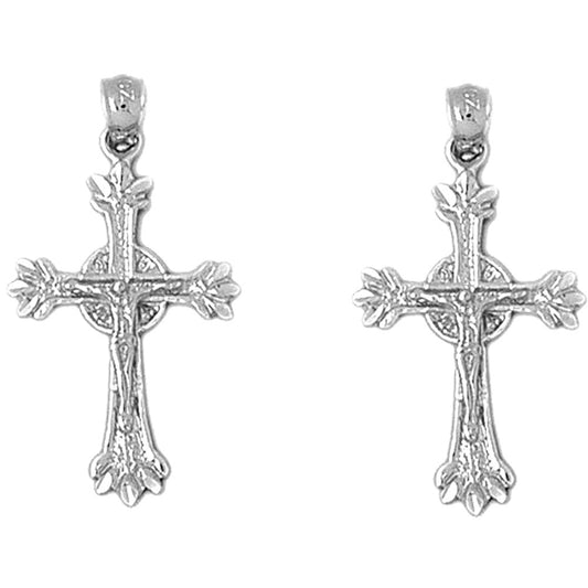 Sterling Silver 31mm Glory Budded Crucifix Earrings