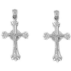 14K or 18K Gold 31mm Glory Budded Crucifix Earrings