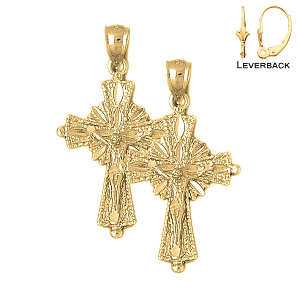 14K or 18K Gold Glory Budded Crucifix Earrings