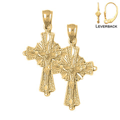 Sterling Silver 39mm Glory Budded Crucifix Earrings (White or Yellow Gold Plated)