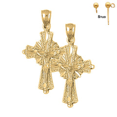 Sterling Silver 39mm Glory Budded Crucifix Earrings (White or Yellow Gold Plated)