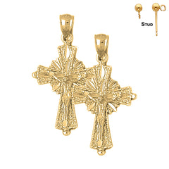 Pendientes de crucifijo con brotes de gloria de plata de ley de 39 mm (chapados en oro blanco o amarillo)