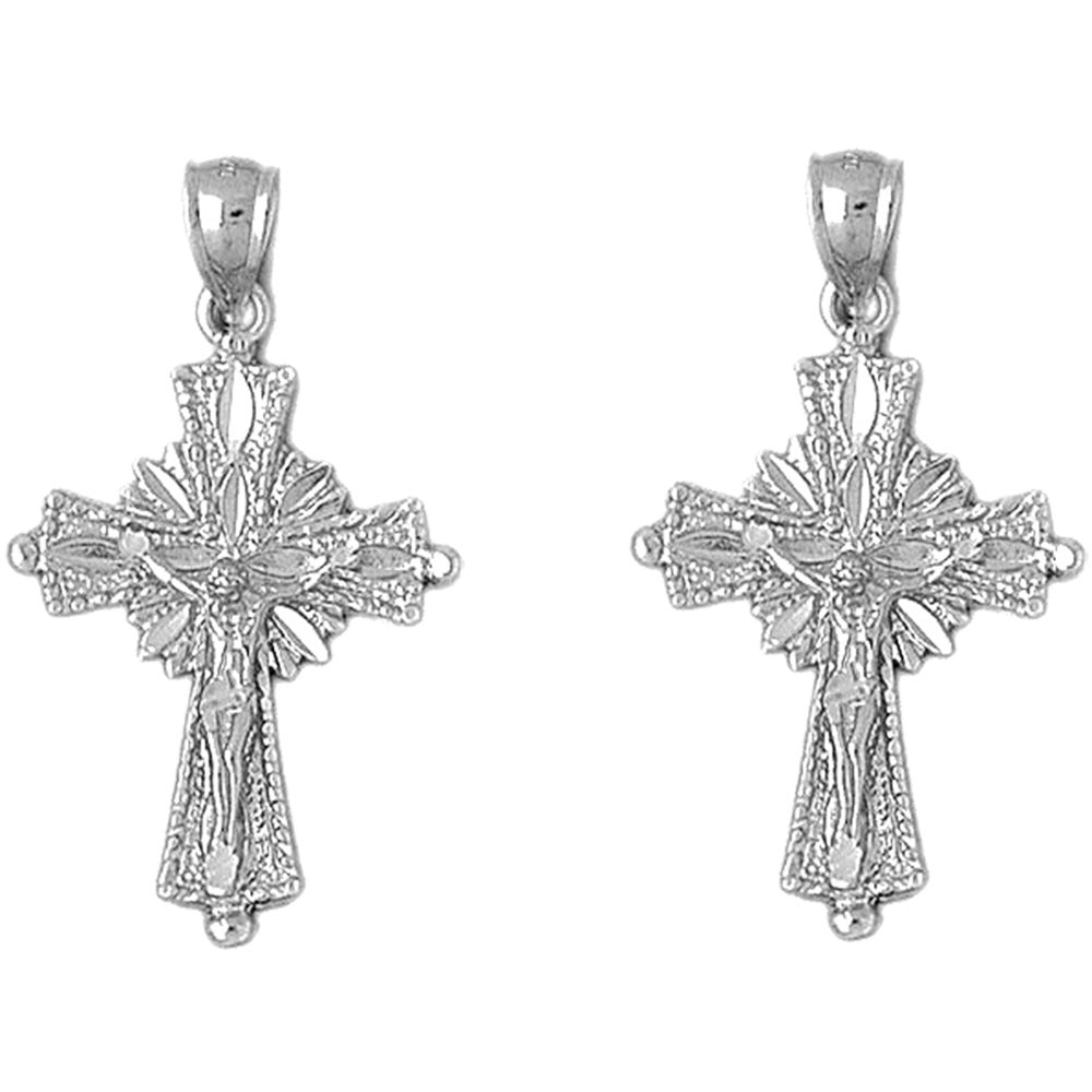 Sterling Silver 39mm Glory Budded Crucifix Earrings